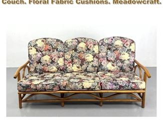 Lot 2262 Vintage Bamboo Frame Sofa Couch. Floral Fabric Cushions. Meadowcraft. 
