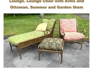 Lot 2264 3pc Metal Patio Furniture. Chaise Lounge. Lounge Chair with Arms and Ottoman. Summer and Garden them