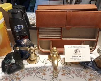 Large supply of unused Soaprocks and gentlemen's jewelry tray.