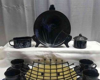 Black With Blue Flower Dishes