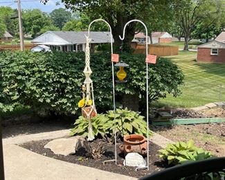 Sherpherd hook plant hooks, vintage macrame hanger, misc. outdoor items