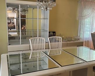 Table, chairs, buffet, china