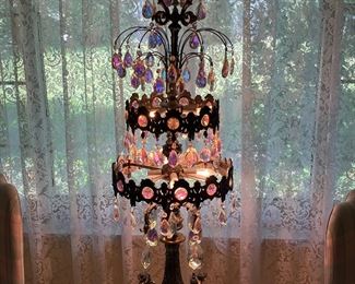 Gilded bronze & crystal lamp