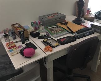 Desk, office chair, office supplies