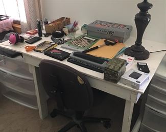 Desk, office supplies