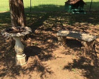 Concrete bird bath & bench