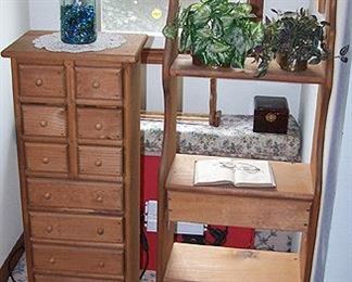 Pine shelf, multi drawer cabinet