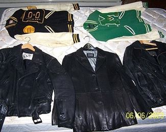 Assorted leather jackets, 1970's letter man jackets