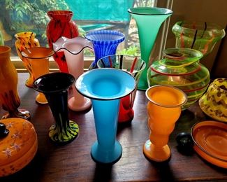 A vast array of Czech glass...circa 1930's , includinng spatter glass and other handblown designer glass