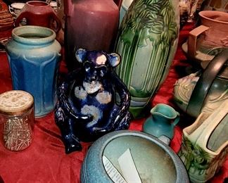 Nice selection of Roseville , Van Briggle, and Weller pottery