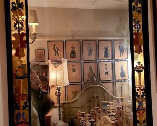 Wonderful decorative 1920's iron framed mirror...hand painted