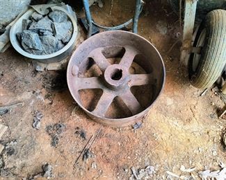 Very large metal pulley