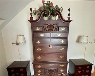 Second high boy chest of drawers flanked by two Henredon nightstands.
