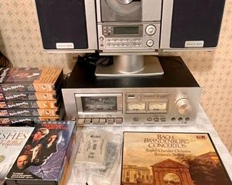 Sharper Image CD player with removable speakers and Pioneer tape deck.