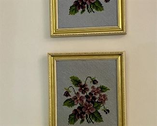 Needlepointed violets.