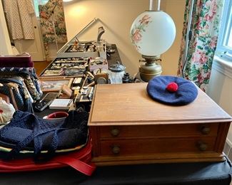 Antique two-drawer spool cabinet.