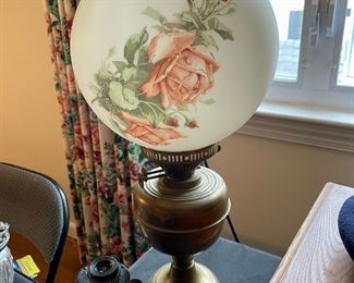 Original English Duplex oil lamp with globe.