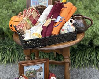 Fall is in the air!  Table linens in fabulous fall colors with mix and match pottery pieces.