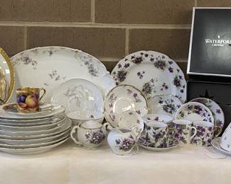 Tea time!  Mixed collection of teacups, dessert plates, cream & sugar bowls, plates, and platters.  Lovely selection.