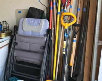 Yard tools, tent, lawn chairs