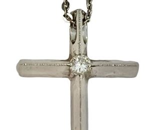 14K White Gold Cross Necklace