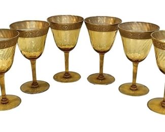 Gold Amber Swirl Stem Glasses