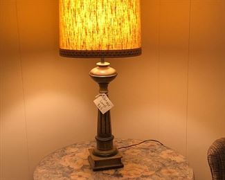 29” round table w/ skirt and glass top
Vintage lamp
