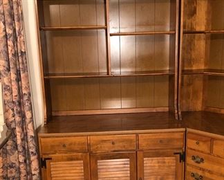 Left base unit has 1 drawer and good storage (40” W x 30” H x 18.5 D)
Left bookcase (40” W x 48” H x 8.5 D)
