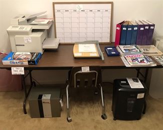 Folding table
Canon ImageClass D340 printer/copier
Paper cutter – heavy duty
12-page cross-cut shredder
Locking Fire Safe