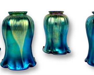 (4) Lundberg Studios Blue Iridescent Glass Shades