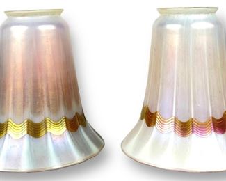 (2) Quezal Iridescent Morning Glory Lamp Shades