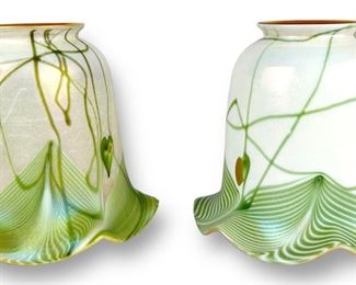 (2) Steuben Heart & Vine Glass Lamp Shades