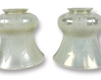 (2) Opalescent Etched Art Glass Lamp Shades
