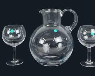 Tiffany & Co Glass Pitcher w/ (6) Goblets