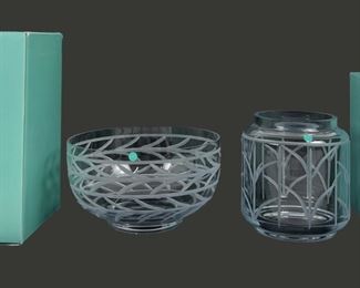 (2) Tiffany & Co Etched Glass Serving Bowls