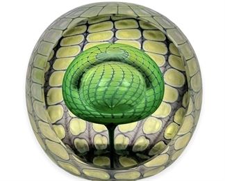 Signed Iridescent Studio Art Glass Paperweight