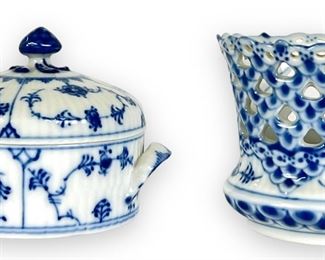 (2) Royal Copenhagen Blue Lace Lidded Bowl