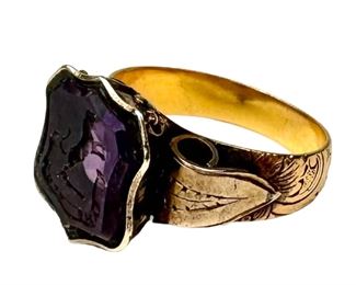 14K Gold & Amethyst Intaglio Family Crest Ring
