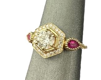 Ladies 14K Diamond & Ruby Engagement Ring