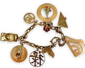 14K Gold Charm Bracelet W/ 9 Charms