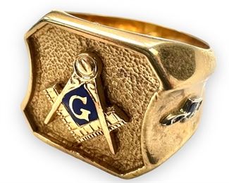 10K Gold Enameled Masonic Ring