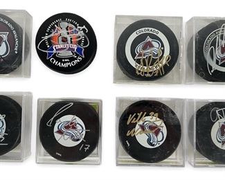 (8) Autographed Colorado Avalanche Hockey Pucks