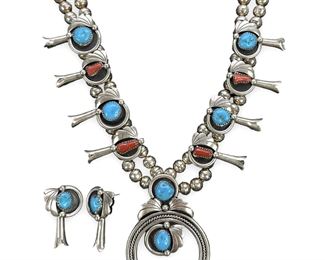Navajo Sterling Squash Blossom Turquoise & Coral
