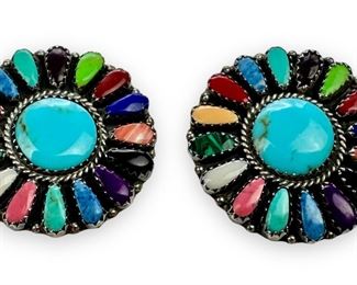 Larry Moses Begay Multi Stone Sterling Earrings