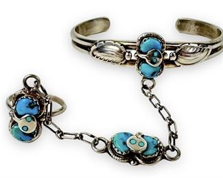 Effie C Zuni Silver & Turquoise Bracelet / Ring