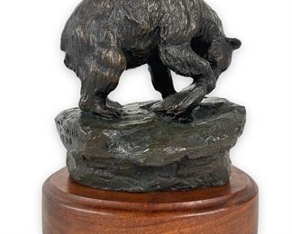 Earle E. Heikka "Bear Overturning Stone" Bronze