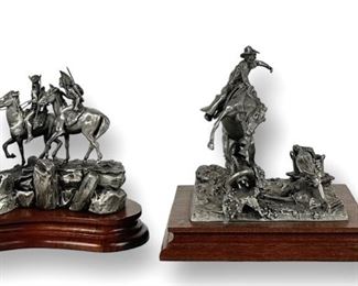 (3) Donald Polland Pewter Sculptures On Wood Bases