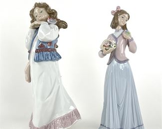 (2) Lladro Flower Girl Porcelain Figurines