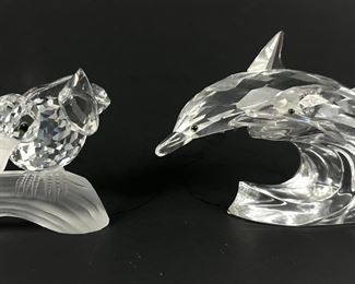 (2) Swarovski Crystal Figurine Dolphins & Turtle