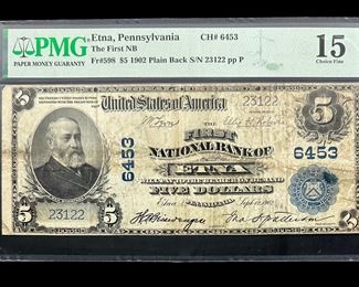1902 $5 Plain Back The First National Bank of Etna